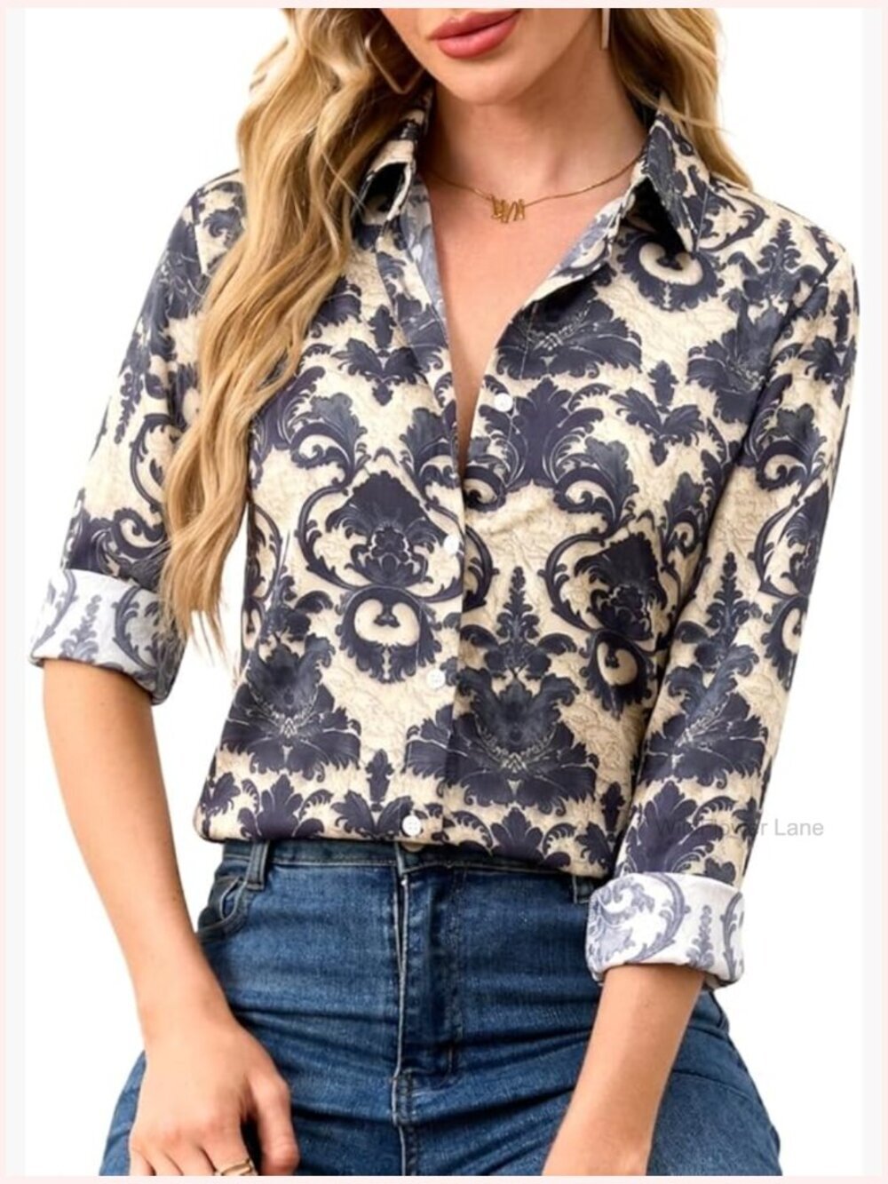 Wrinkle-Resistant Silky Blouse Long Sleeve Button Down Work Top